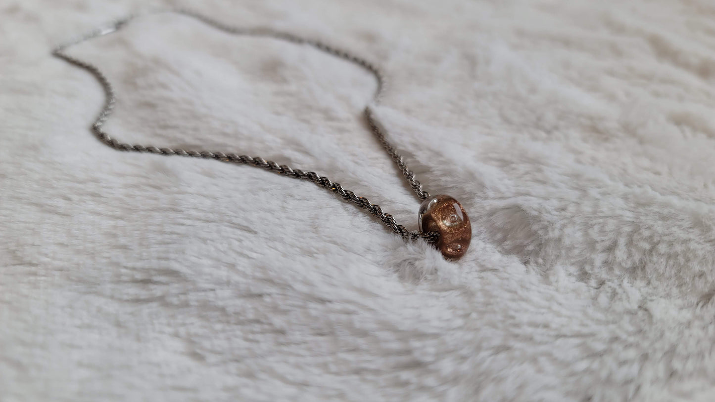 Golden Bubbles Necklace Tathara Beaded Necklace Diagonal Photo.