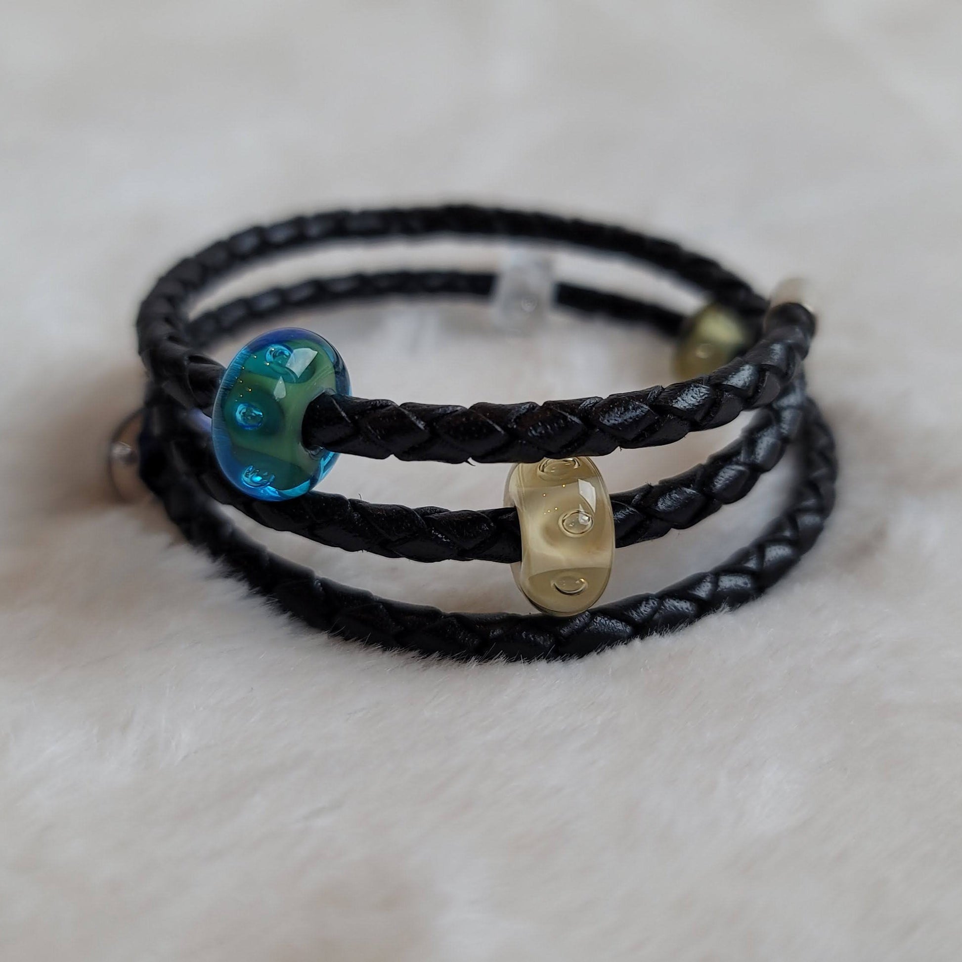 Bubbles of Joy Leather Bracelet  Tathara Beaded Leather Bracelet 3.